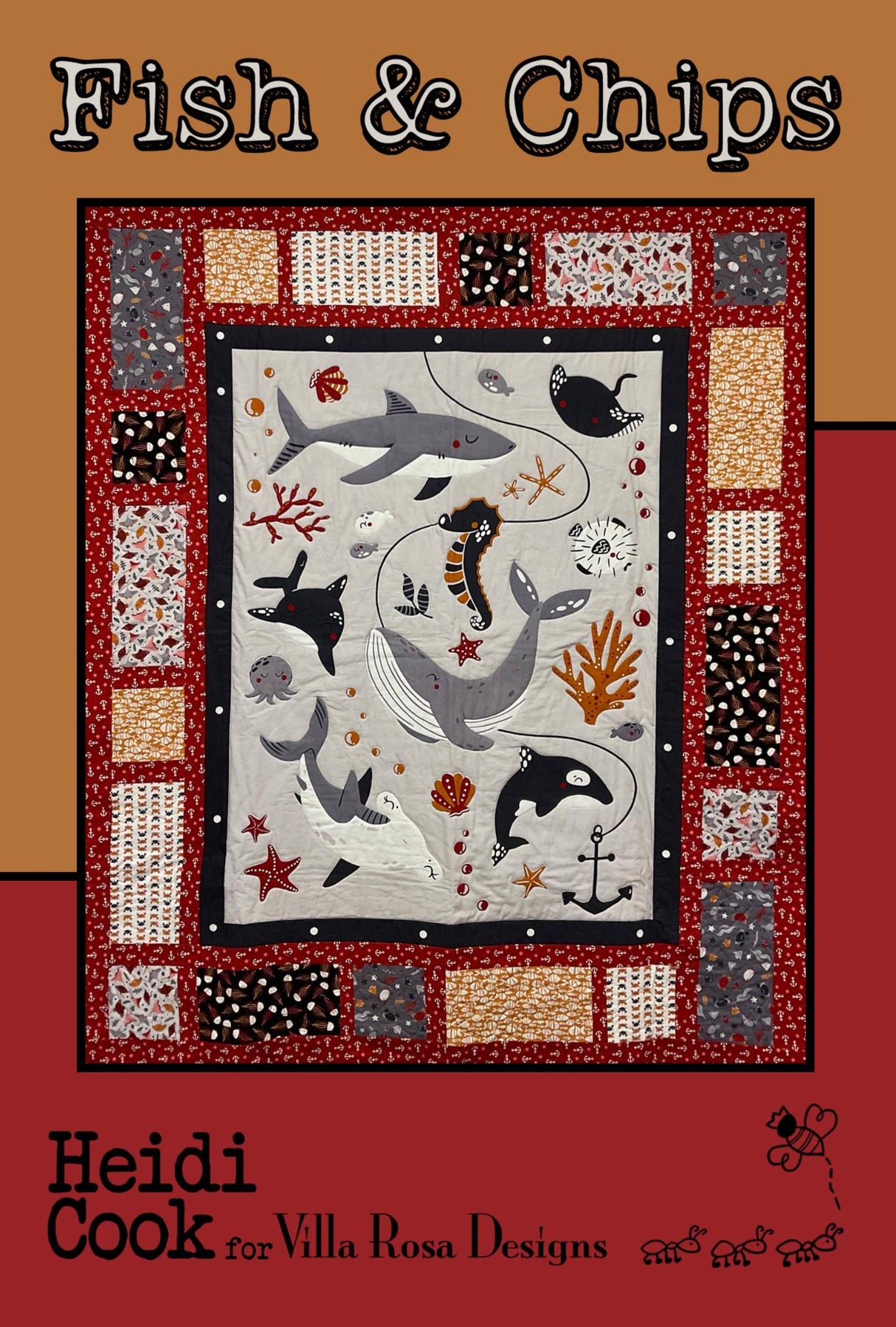 Fish and Chips Quilt Pattern Only - INSTANT DIGITAL DOWNLOAD - From Heidi Cook for Villa Rosa Designs Size 54" x 62"