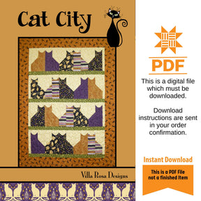 Cat City Quilt Pattern Only - INSTANT DIGITAL DOWNLOAD - By Villa Rosa Designs Size 42" x 56"