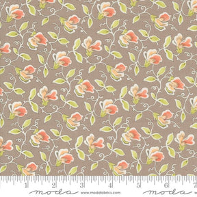 a brown background with pink flowers and green leaves