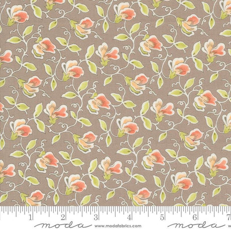 a brown background with pink flowers and green leaves