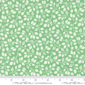 a green and white fabric with leaves on it
