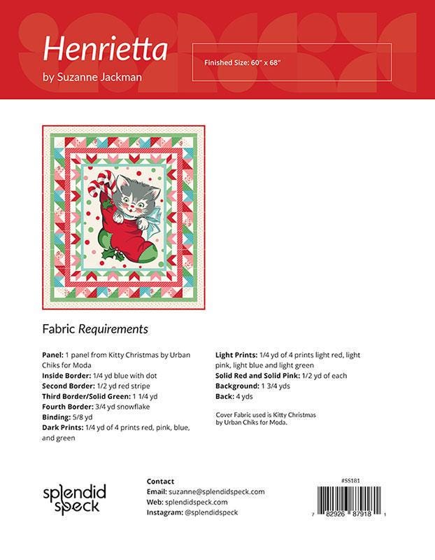 Henrietta One Yard Panel Quilt Paper Pattern SS181 by Suzanne Jackman for Splendid Speck 60 x 68