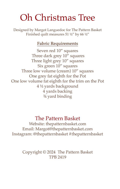 Oh Christmas Tree by The Pattern Basket, Margot Designs TPB2419 Paper Pattern ONLY