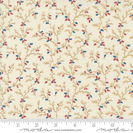 a white fabric with blue and red flowers on it