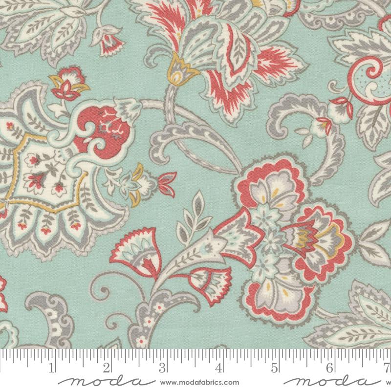 a blue and red floral print fabric