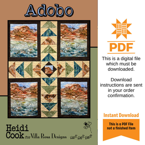Adobo Quilt Pattern Only - INSTANT DIGITAL DOWNLOAD - From Molly Cook for Villa Rosa Designs Size 50