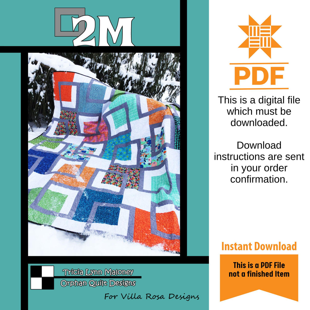 2M Quilt Pattern Only - INSTANT DIGITAL DOWNLOAD - From Orphan Quilts for Villa Rosa Designs Size 88" x 88"