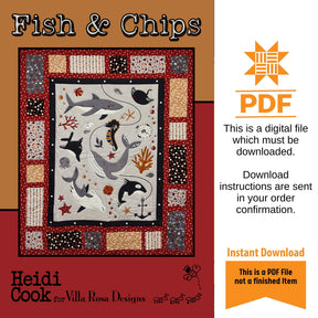 Fish and Chips Quilt Pattern Only - INSTANT DIGITAL DOWNLOAD - From Heidi Cook for Villa Rosa Designs Size 54" x 62"