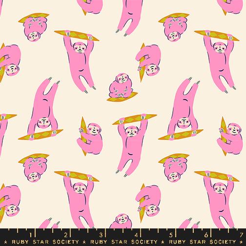 a pink and yellow pattern with a bear on it