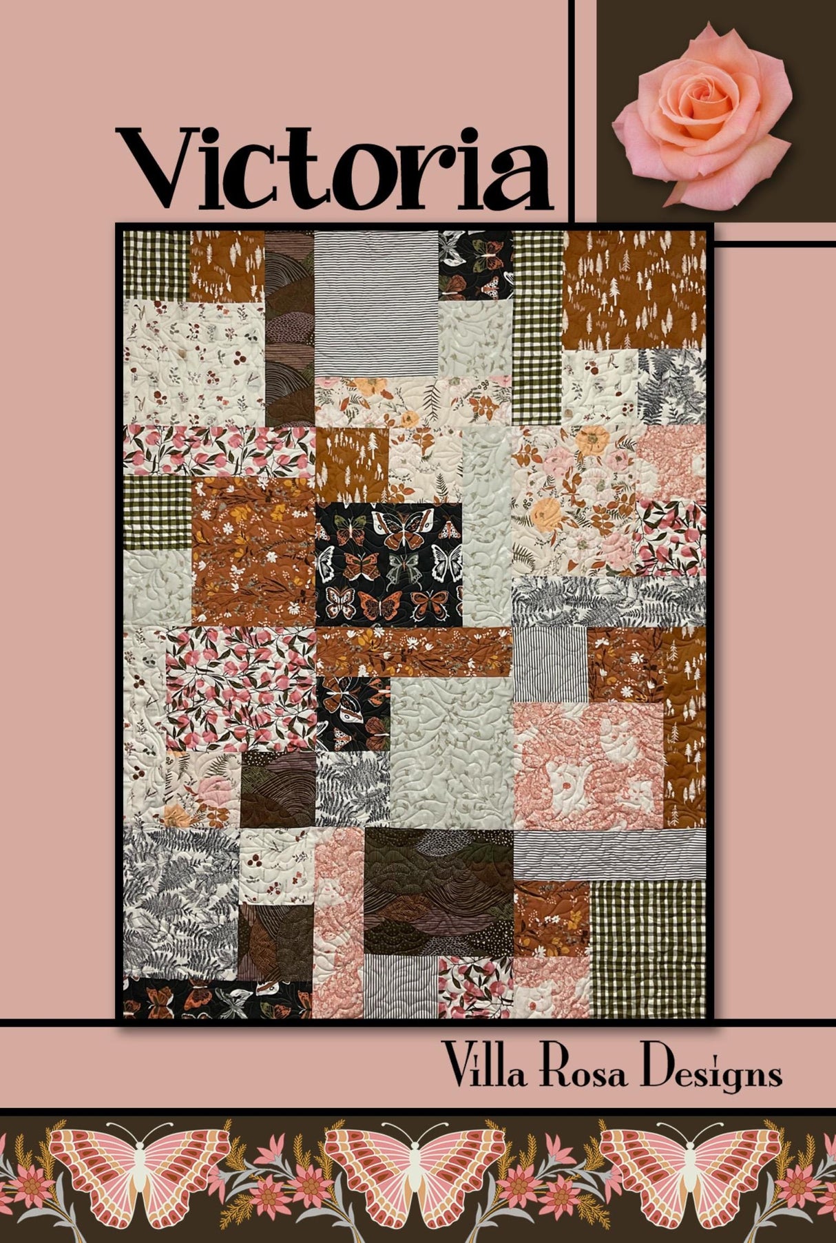 Victoria Quilt Pattern Only - INSTANT DIGITAL DOWNLOAD - By Villa Rosa Designs Size 48" x 64" (59"x75" with optional border)