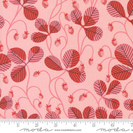 a pink background with red leaves on it