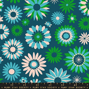 a blue and green flower pattern with a ruler