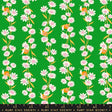 a green background with pink and white flowers