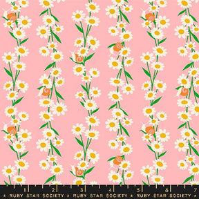 a pink background with yellow and white flowers