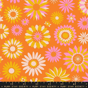 a yellow and pink flower pattern on an orange background