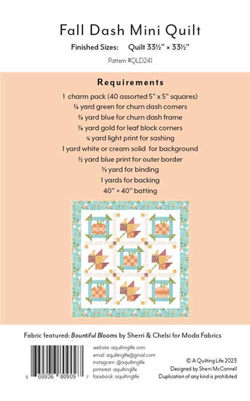 Fall Dash Quilt Pattern Fall Dash Mini Quilt Pattern QLD241 By Sherri McConnell for A Quilting ...