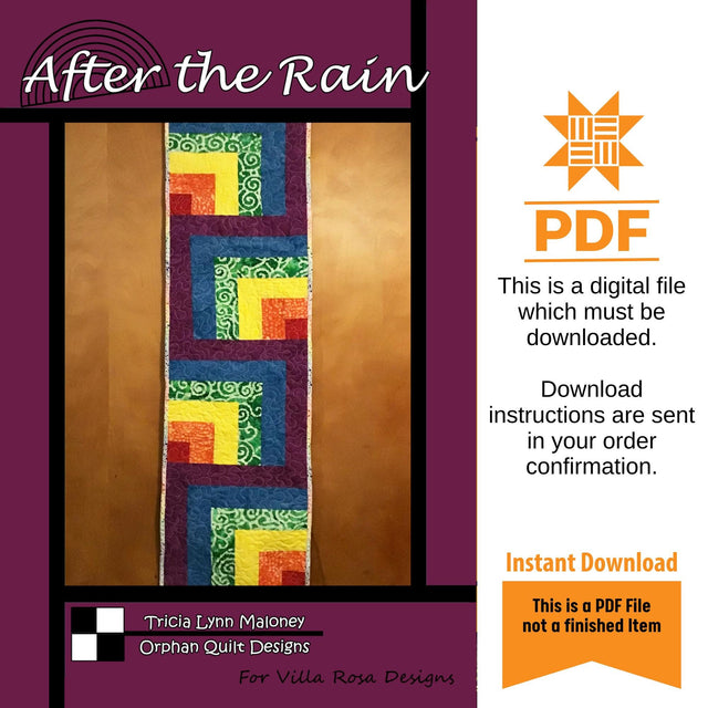 After the Rain Table Runner Pattern Only - INSTANT DIGITAL DOWNLOAD - From Tricia Lynn Maloney for Villa Rosa Designs Size 12" x 60"