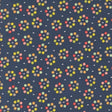 a blue background with multicolored flowers on it