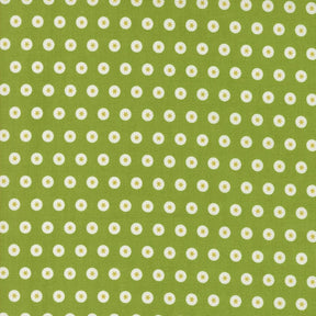 a green background with white flowers on it
