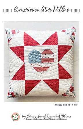 American Star Pillow Pattern, Size is 18" x 18" BNB2411 by Chrissy Lux of Branch and Blume Printed Pattern only