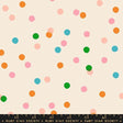 a white background with multicolored polka dots