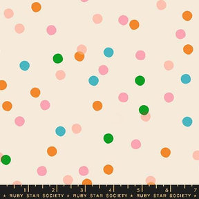 a white background with multicolored polka dots