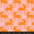 a pink and orange horse pattern with daisies