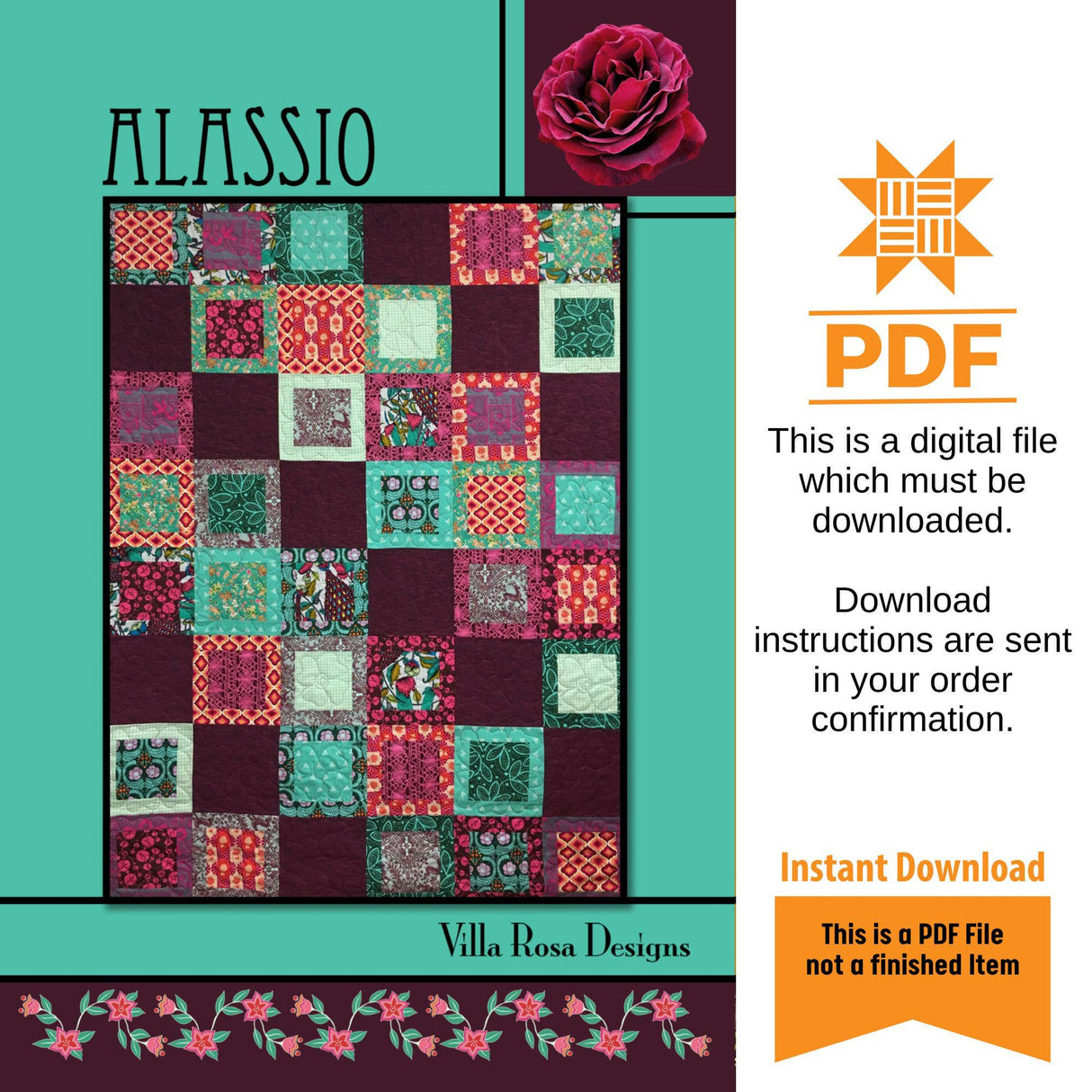 Alassio Quilt Pattern Only - INSTANT DIGITAL DOWNLOAD - By Villa Rosa Designs Size 54" x 72"