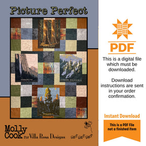 Picture Perfect Quilt Pattern Only - INSTANT DIGITAL DOWNLOAD - From Heidi Cook for Villa Rosa Designs Size 56" x 72"