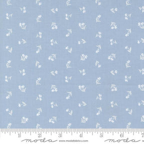 a blue fabric with white flowers on it
