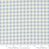 a blue and white checkered fabric with a ruler