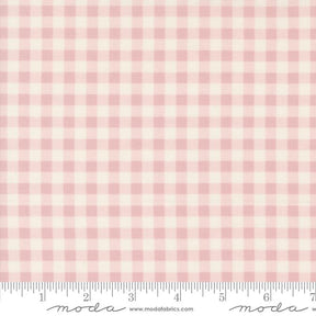 a pink and white checkered fabric with a ruler