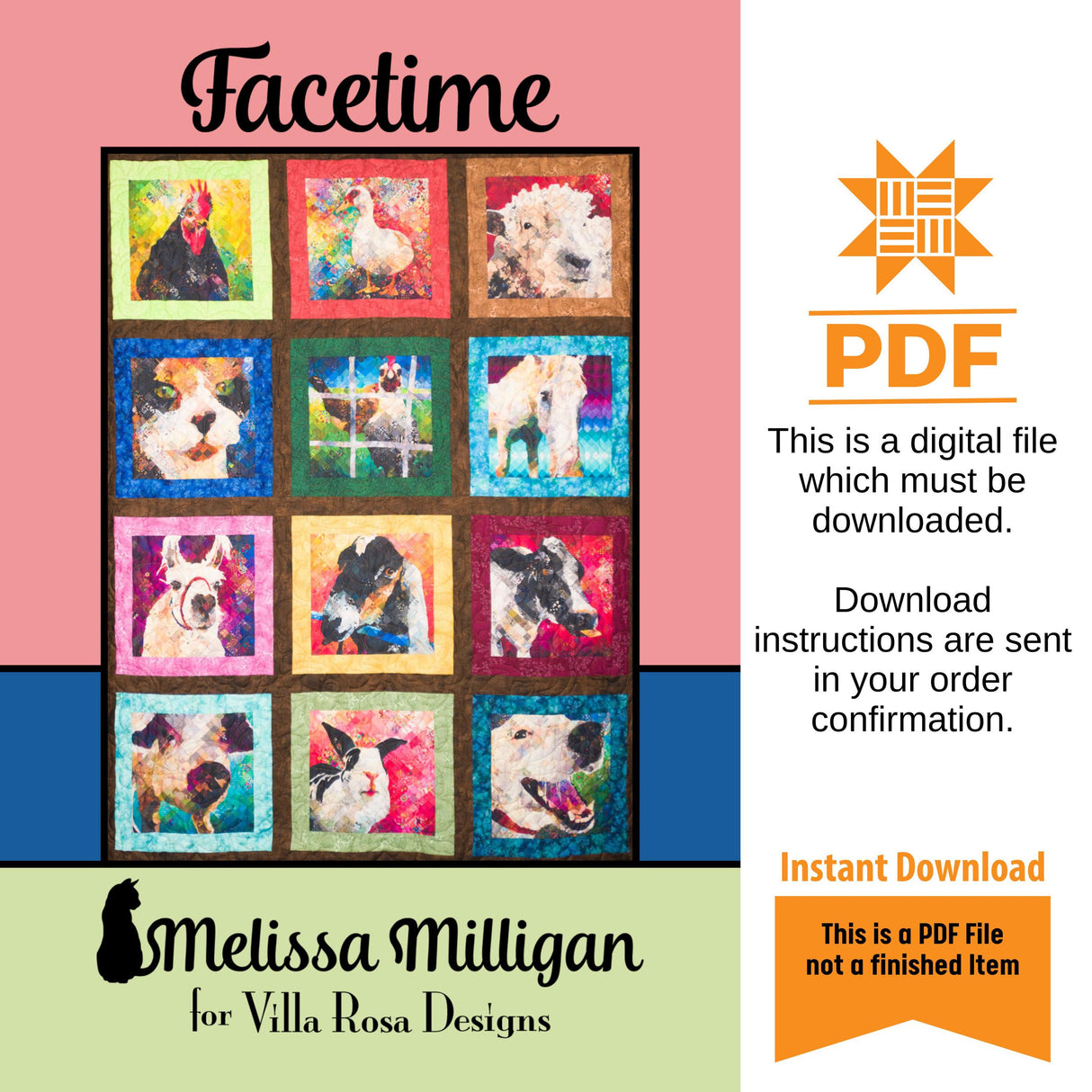 Facetime Quilt Pattern Only - INSTANT DIGITAL DOWNLOAD - From Melissa Milligan for Villa Rosa Designs Size 51" x 68"