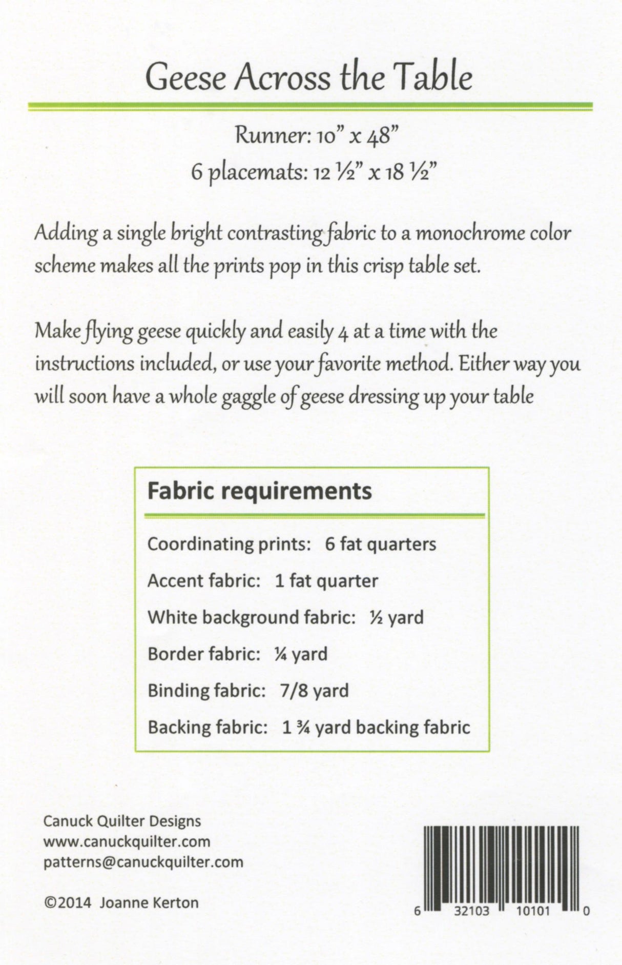 Geese Across the Table Quilt Pattern CQ1010 from Canuck Quilter Designs