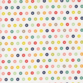 a white background with multicolored polka dots