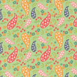a green background with colorful flowers and birds