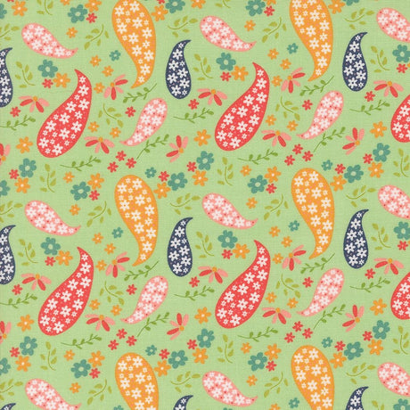 a green background with colorful flowers and birds
