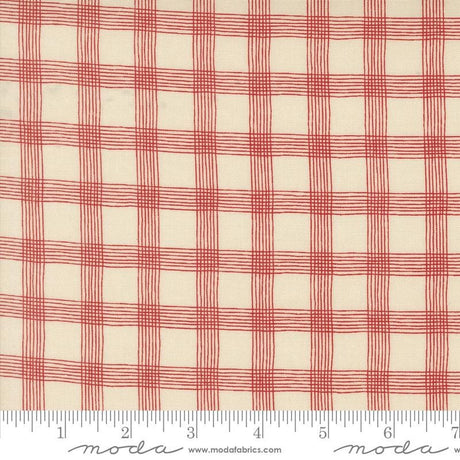 a red and white checkered fabric with a ruler