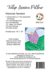 Tulip Season Pillow Pattern, Size is 18" x 18" BNB2501 by Chrissy Lux of Branch and Blume Printed Pattern only
