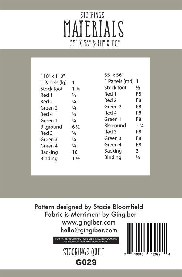 Stockings Quilt Pattern GB029 by Ginigber, 2 sizes