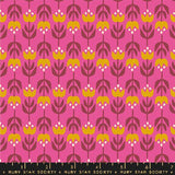 a pink and yellow flower pattern on a pink background