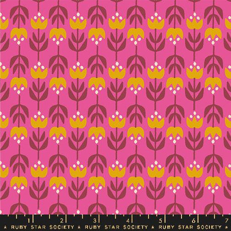 a pink and yellow flower pattern on a pink background