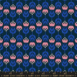 a blue and pink flower pattern on a black background
