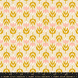 a yellow and pink flower pattern on a beige background