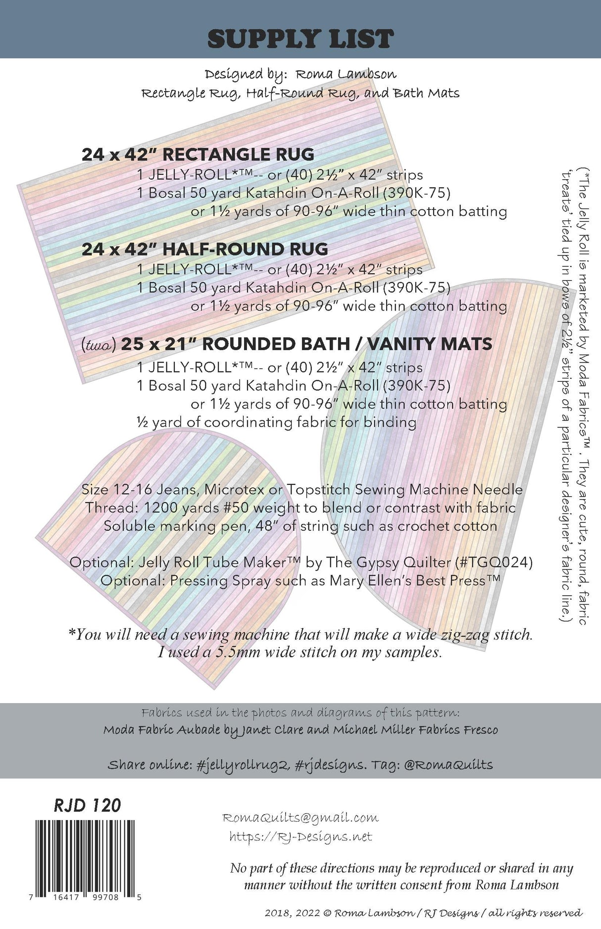 Jelly-Roll Rug2 Pattern by RJ Designs RJD120