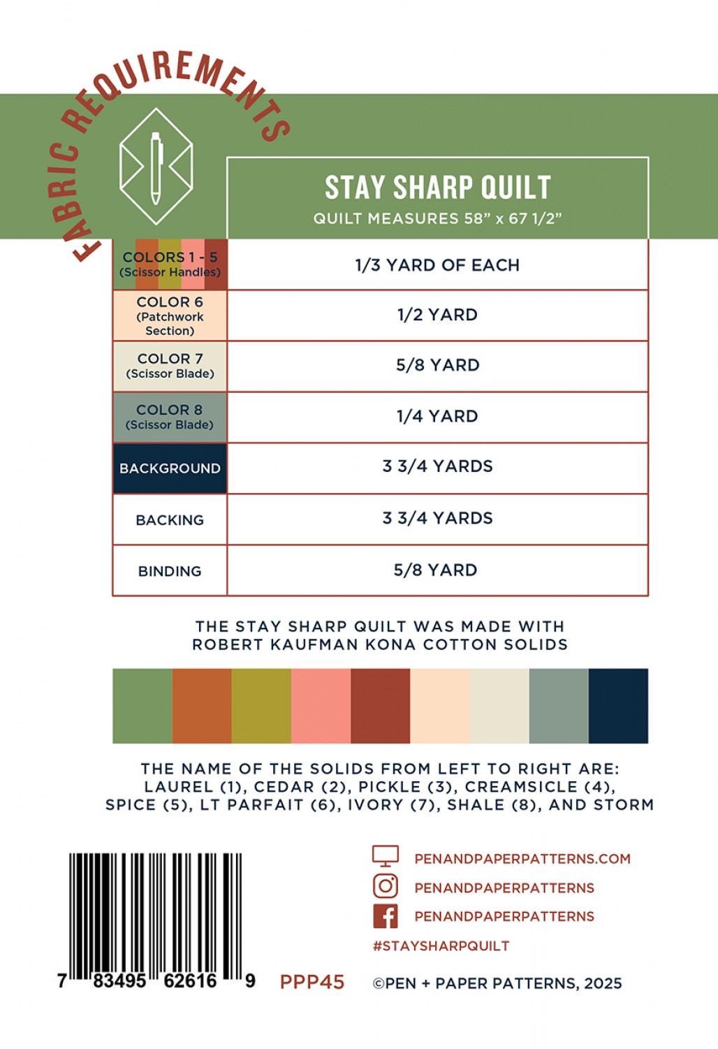 Stay Sharp Quilt Pattern PPP45 from Pen & Paper Patterns By Lindsey Neill 58 x 67