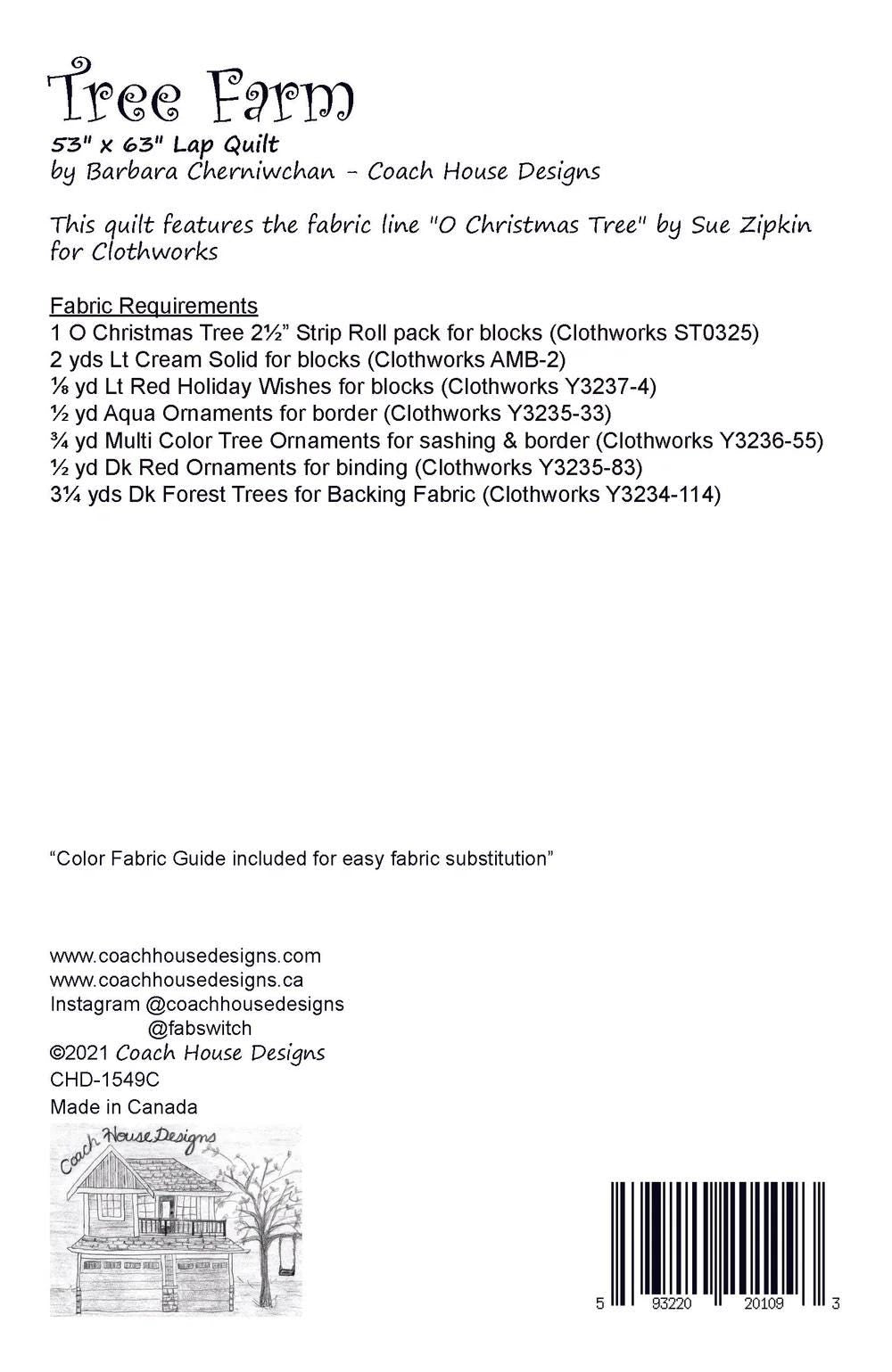 Tree Farm Quilt Pattern by Barbara Cherniwchan for Coach House Designs CHD-1549 53 x 63