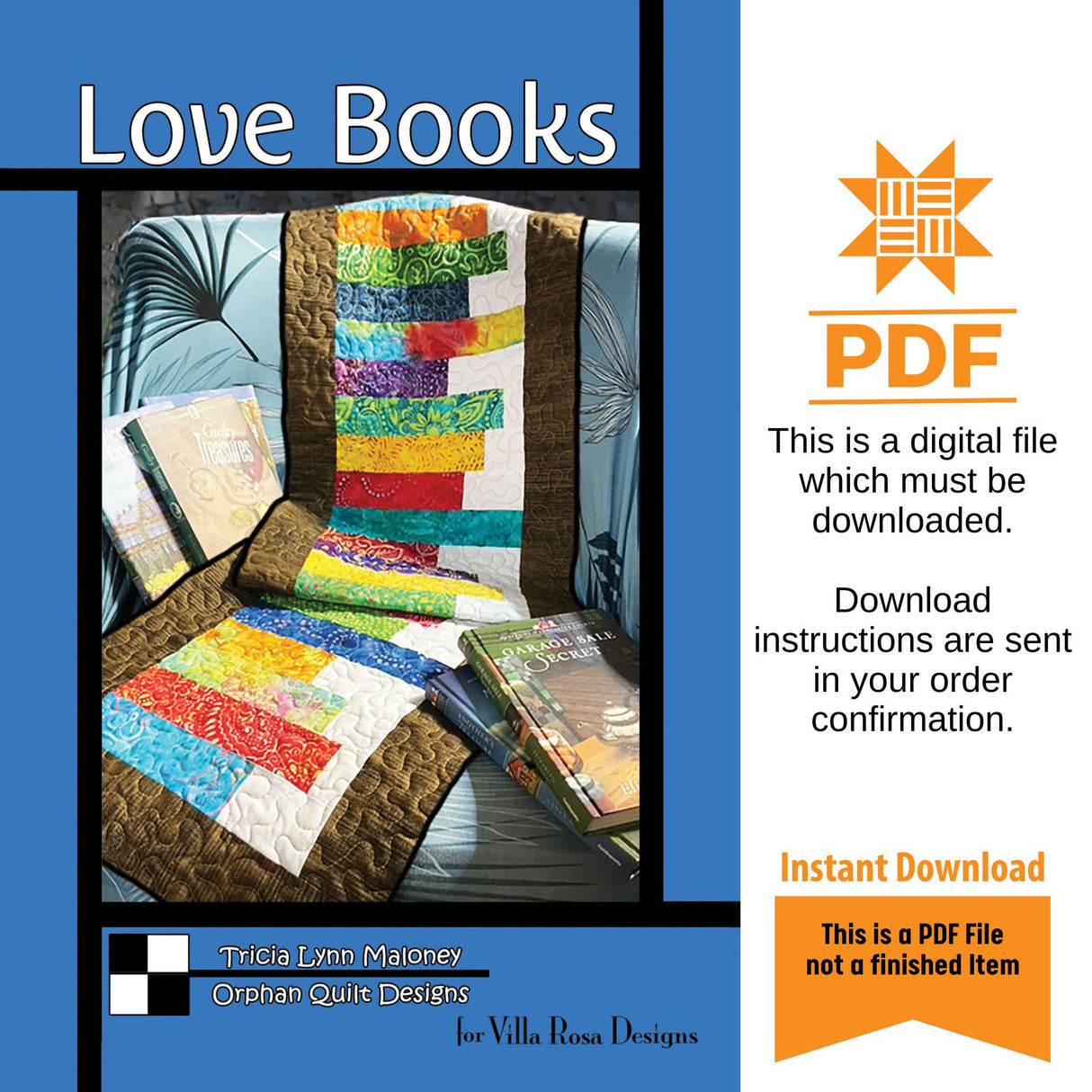 Love Books Table Runner Pattern Only - INSTANT DIGITAL DOWNLOAD - From Orphan Quilts for Villa Rosa Designs 15" x 55"