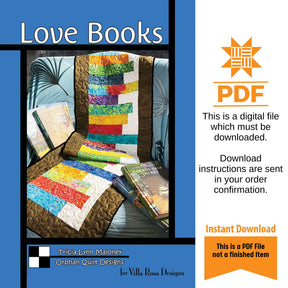 Love Books Table Runner Pattern Only - INSTANT DIGITAL DOWNLOAD - From Orphan Quilts for Villa Rosa Designs 15" x 55"