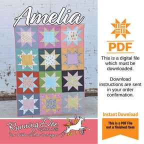 Amelia Pattern Only - INSTANT DIGITAL DOWNLOAD - From Running Doe Quilts for Villa Rosa Designs Size 52 1/2" x 70"